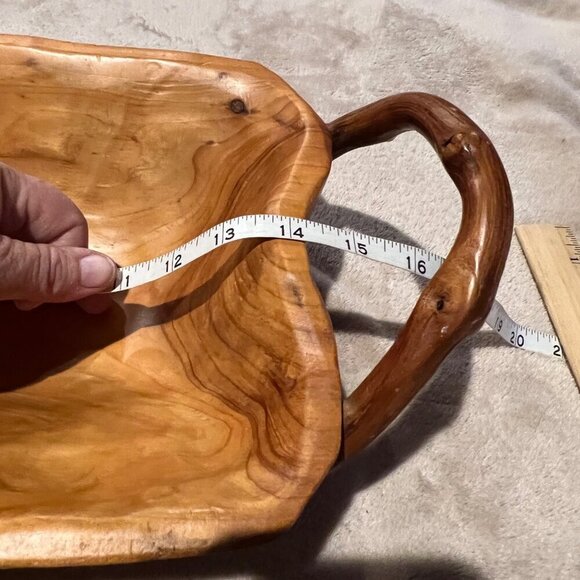 Hand Carved Burl Wood Handled Bowl/ Basket Rustic Exotic Resort Bread Fruit Trin - Picture 11 of 16